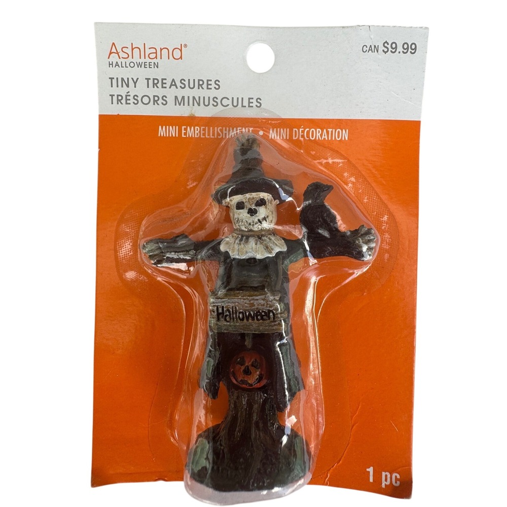 Ashland Halloween Tiny Treasures Mini Scarecrow Figurine Decoration Crow Pumpkin